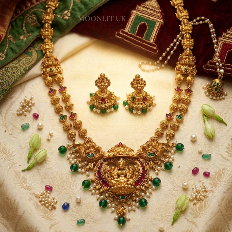 Maha-Lakshmi Heritage Temple Double Long Chain & Jhumkas MLC5009