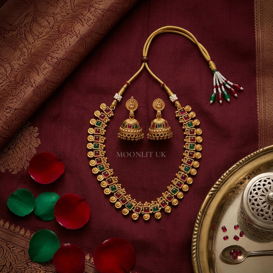 Aura Kemp Swirl Temple Necklace & Jhumka Set MN-4002