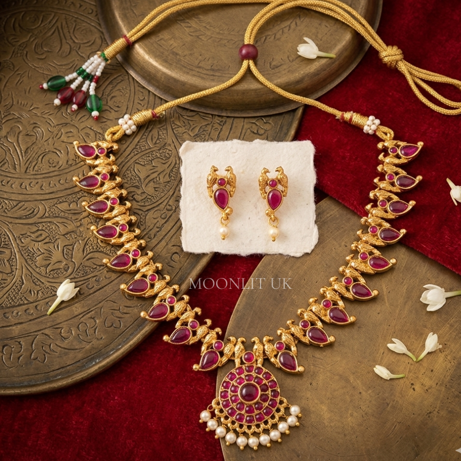 Rajeshwari Antique Ruby Necklace Set MN-4029