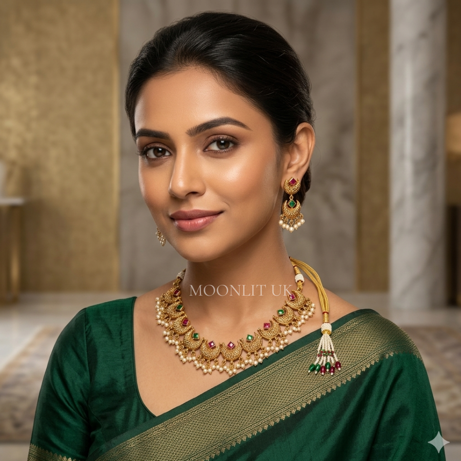 Chandrika Antique Pearl Crescent Choker Set -MN-4012
