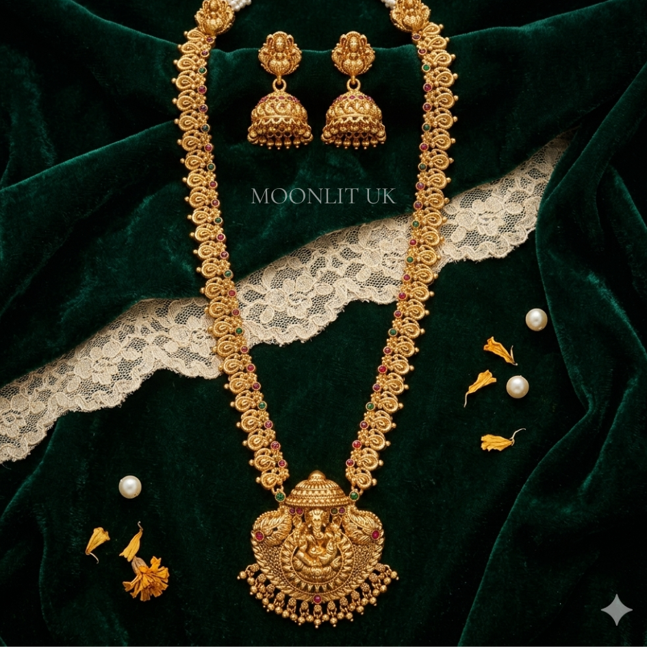Antique Lakshmi Nakshi Long Haram with Temple Jhumkas MLC-5005