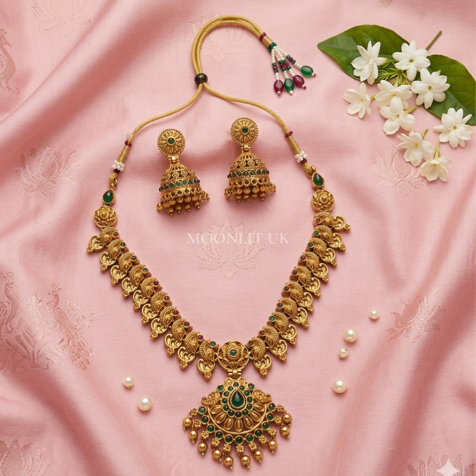 Mango Motif Necklace with Jhumka Earrings-4024