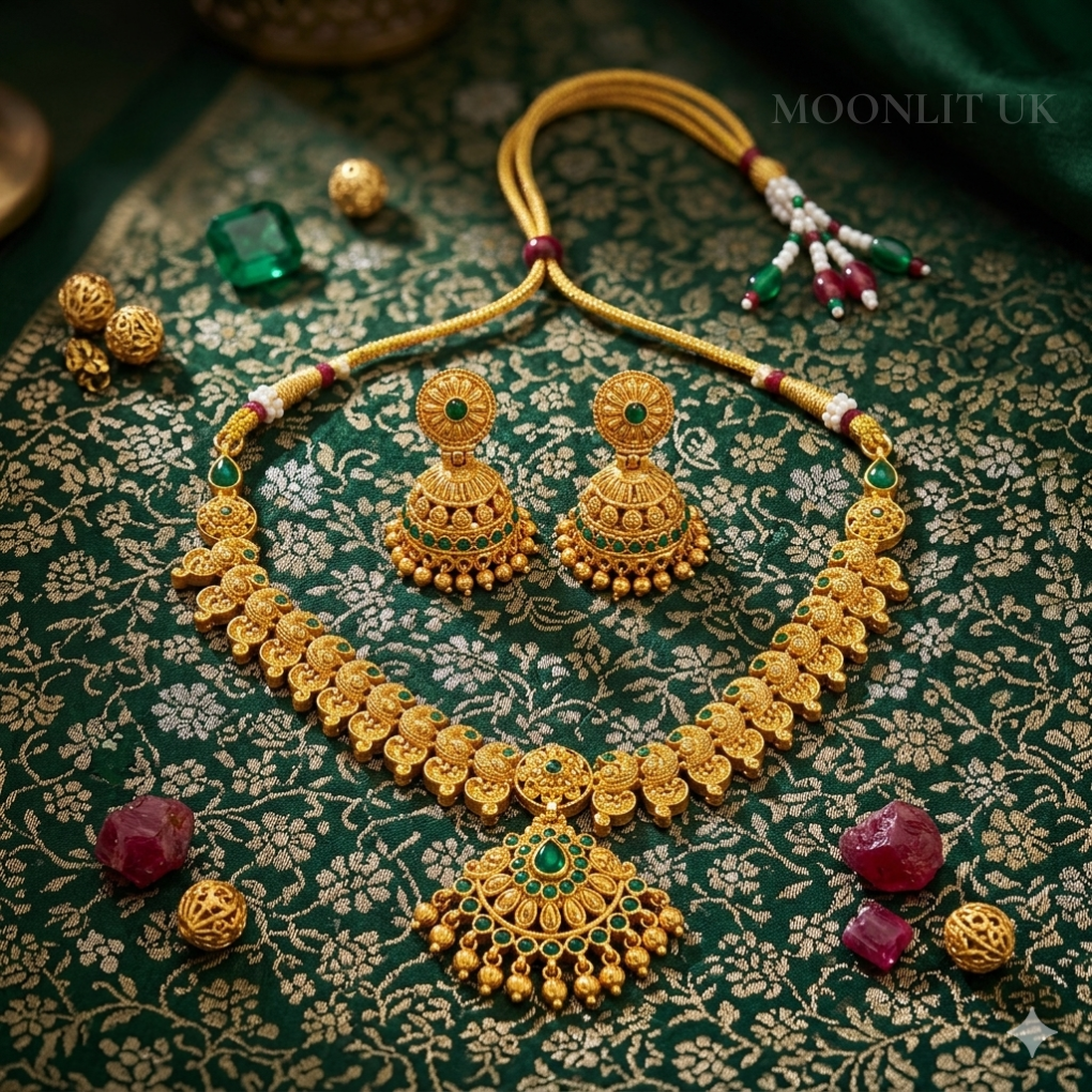 Antique Gold Peacock Pattern Necklace Set -MN-4024
