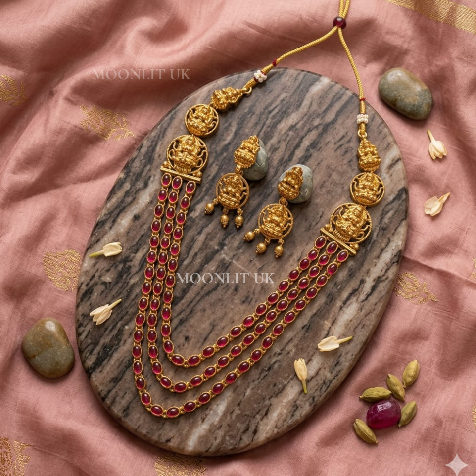 Traditional Goddess Lakshmi Multi-Layered Temple Haram with ear ring MLC-5007