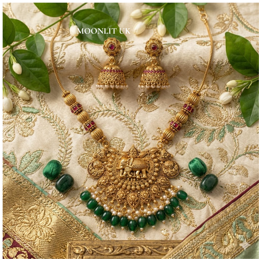 Antique Gold-Tone Elephant Motif Temple Set MLC-5008