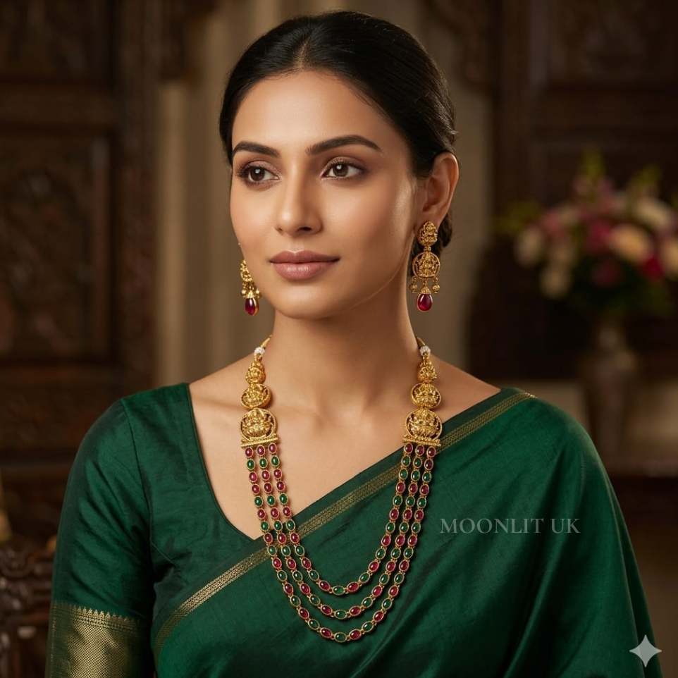 Traditional Goddess Lakshmi Multi-Layered Temple Haram with ear ring MLC-5007