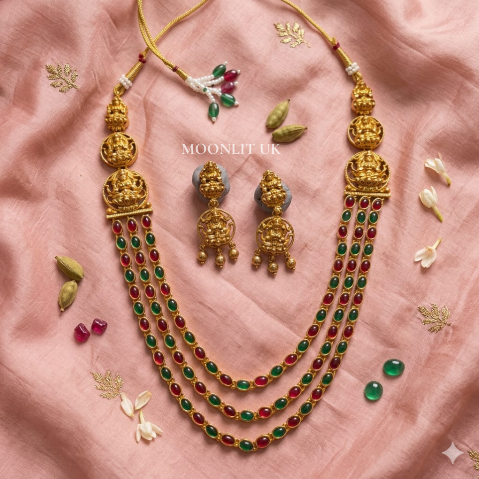 Traditional Goddess Lakshmi Multi-Layered Temple Haram with ear ring MLC-5007