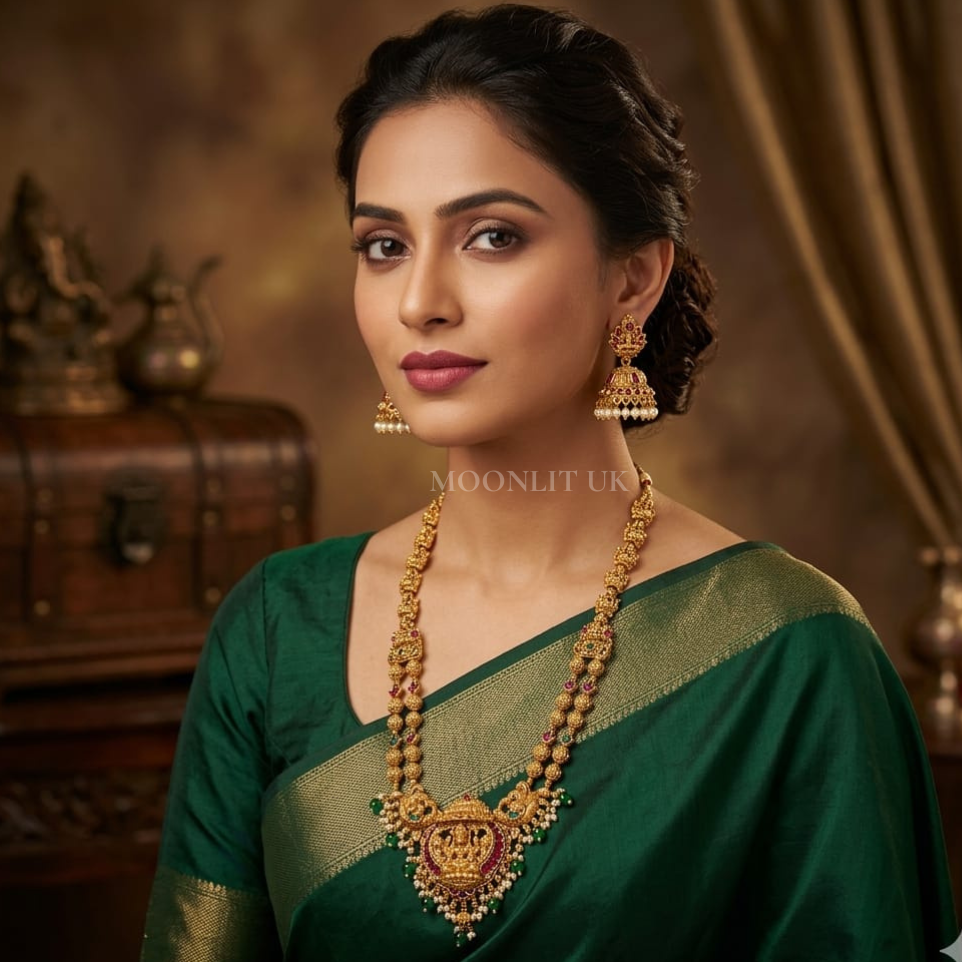 Maha-Lakshmi Heritage Temple Double Long Chain & Jhumkas MLC5009