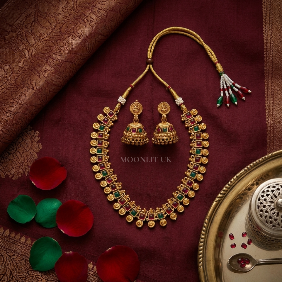 Aura Kemp Swirl Temple Necklace & Jhumka Set MN-4002