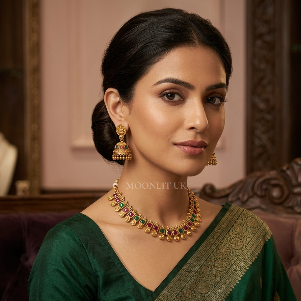 Aura Kemp Swirl Temple Necklace & Jhumka Set MN-4002
