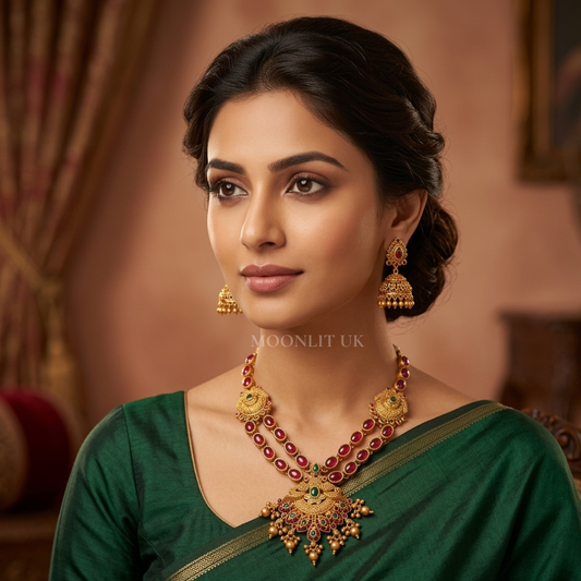 Maharani Ruby Emerald Temple Grandeur Set MN-4026