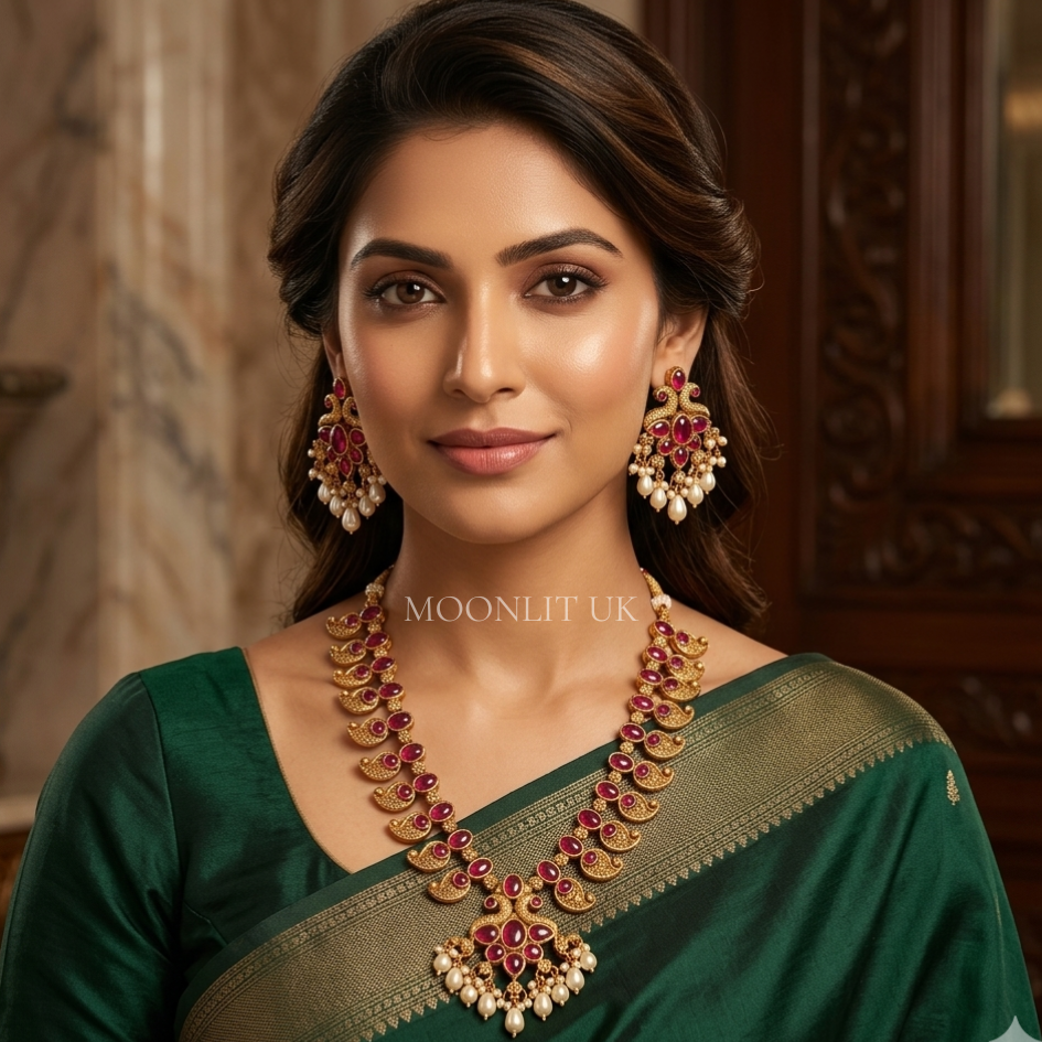 Rajeshwari Antique Ruby Necklace Set MN-4029