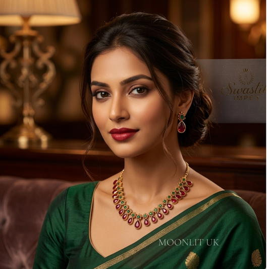 Traditional South Indian Kemp Collar Necklace Set MN-4019