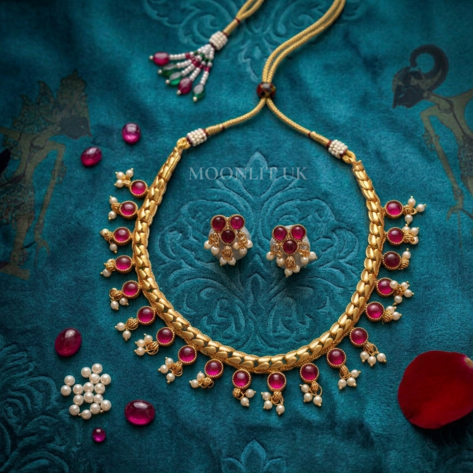 Nandini Pearl-Drop Ruby Set-MN-4003