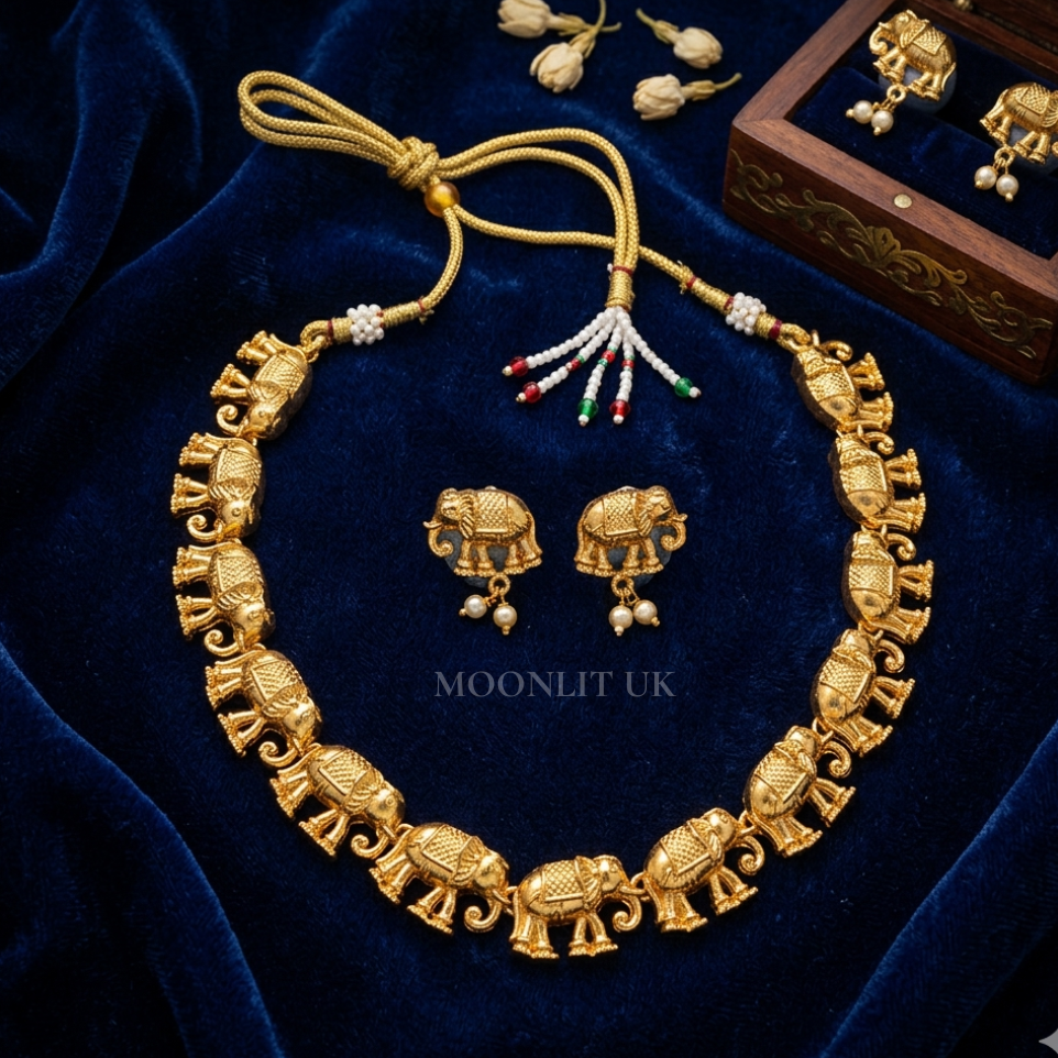 Royal Elephant Golden Necklace Set with Earrings MN-4001