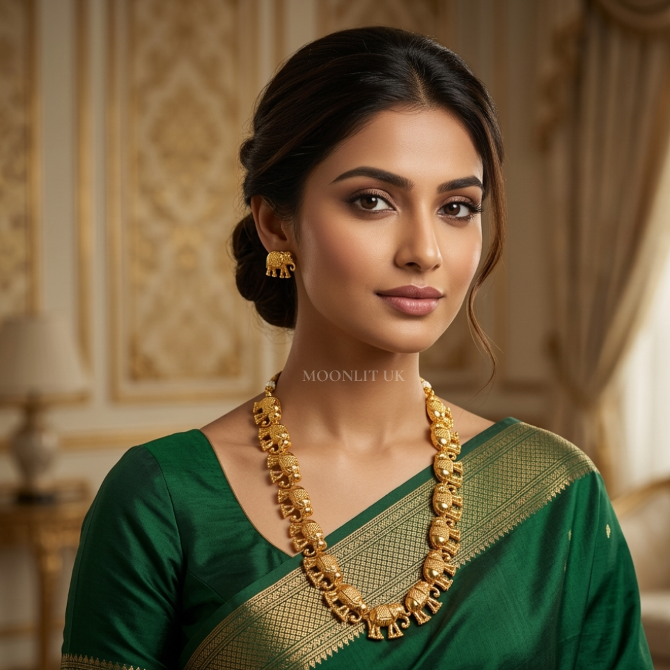 Royal Elephant Golden Necklace Set with Earrings MN-4001