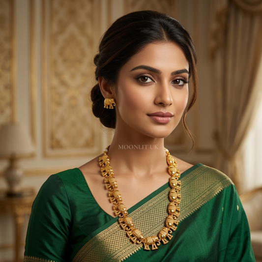 Royal Elephant Golden Necklace Set with Earrings MN-4001