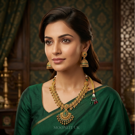 Mango Motif Necklace with Jhumka Earrings-4024